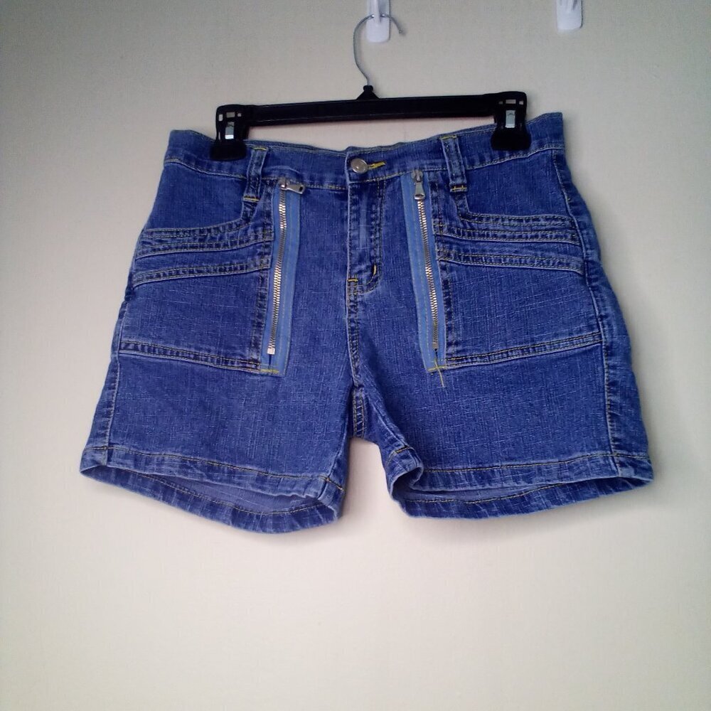 CJ Jeans Shorts Juniors 5 90s Y2K Zipper Detail Pockets Denim Blue - Picture 3 of 13